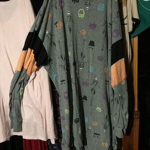Gray Halloween Themed Long Sleeve sleep dress
